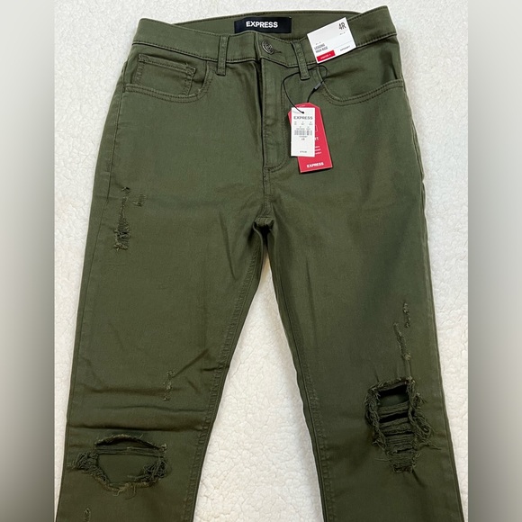 NWT $80 Express Women’s Olive Ripped High Rise Super Soft Raw Hem Leggings Jeans - Picture 2 of 8